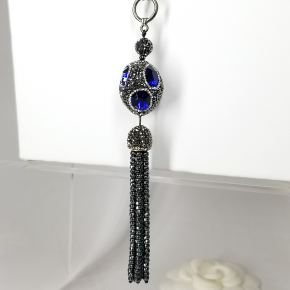 Blue Crystal Cat Eye Gem Hematite Tassel Choker NEW - Picture 10 of 12